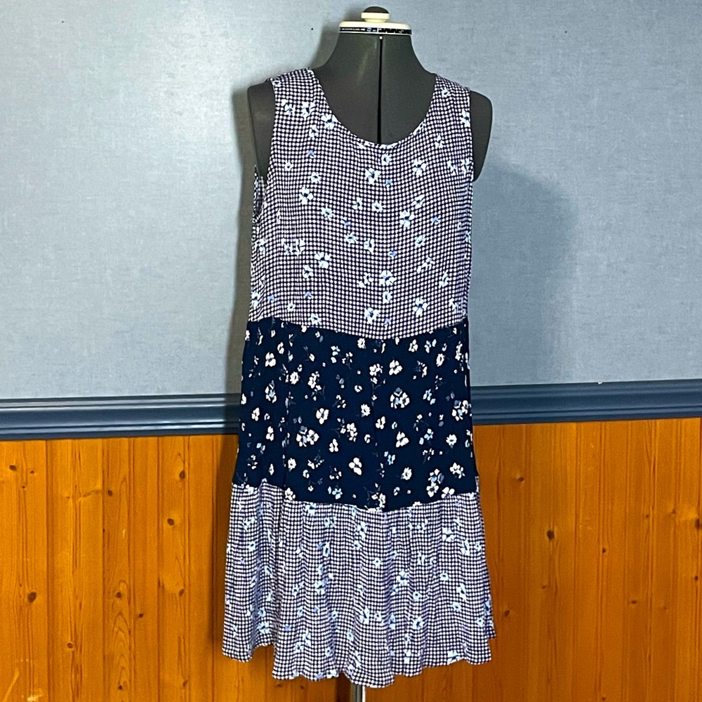 As U Wish sleeveless blue gingham floral dress
